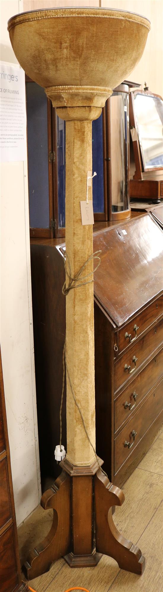 A fabric clad uplighter lamp standard H.179cm